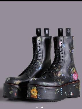 New R13 Double Stack Black Floral Platform Boots Size 39
